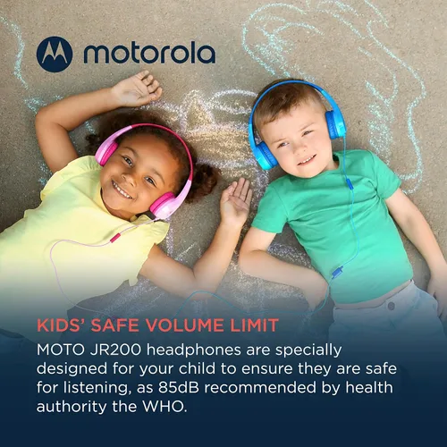 Vista 5 de Motorola Sound JR200 - Auriculares para Niños con Cable - Limitación de volumen 85 dB con Divisor de Audio - Libre de BPA - A partir de 3 años - Azul