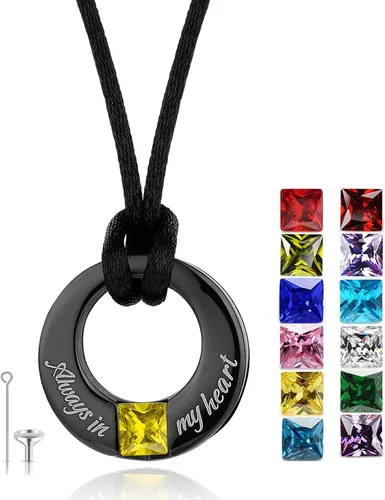 Vista 16 de YOUFENG Collares de urna de piedras natales para cenizas, urna redonda de cremación colgante para cenizas humanas, recuerdo conmemorativo, medallón