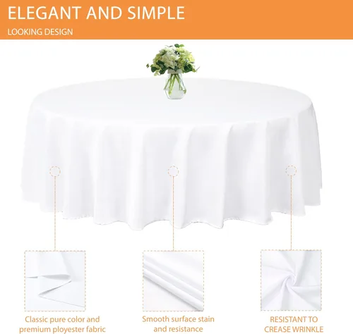 Vista 3 de Paquete de 6 manteles redondos de 108 pulgadas, tela de poliéster a granel, mantel lavable decorativo para bodas, restaurantes, banquetes, fiestas.