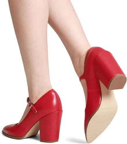 Vista 7 de DREAM PAIRS Zapatos de tacón alto y grueso para mujer, con puntera cerrada, zapatos Mary Jane, puntera puntiaguda, cómodos, zapatos de trabajo