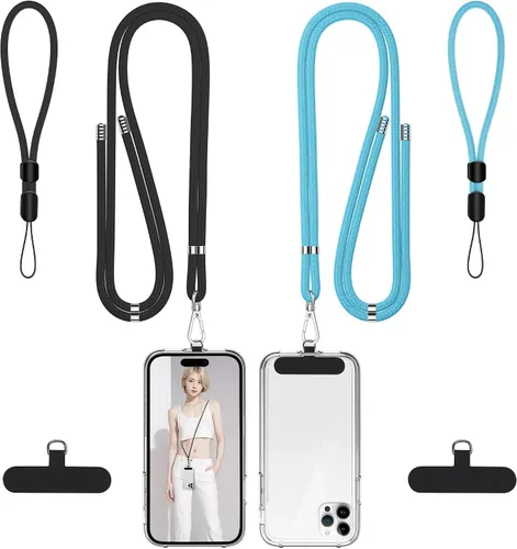 Vista 10 de Cordon para teléfono celular, cordon cruzado para teléfono con correa de cuello ajustable y paquete de 2 correas de muñeca para teléfono con parches