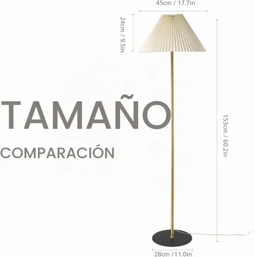 Vista 2 de KUNJOULAM Lámpara de pie plisada moderna, lámpara de pie de poste dorado, lámpara alta de diseño simple con pantalla beige ajustable, lámpara de pie