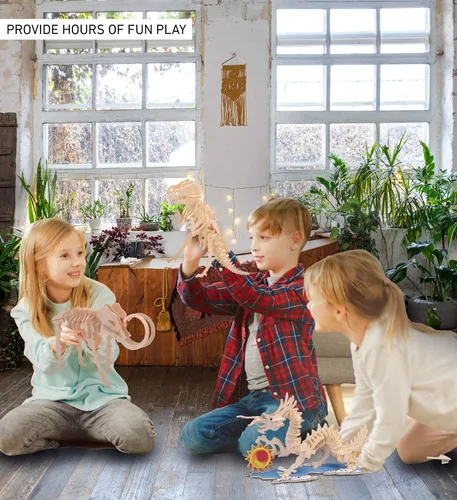 Vista 4 de Puzzled Rompecabezas 3D de madera de mamut lanudo, kit de modelo de construcción de manualidades, divertido juguete único y educativo de madera