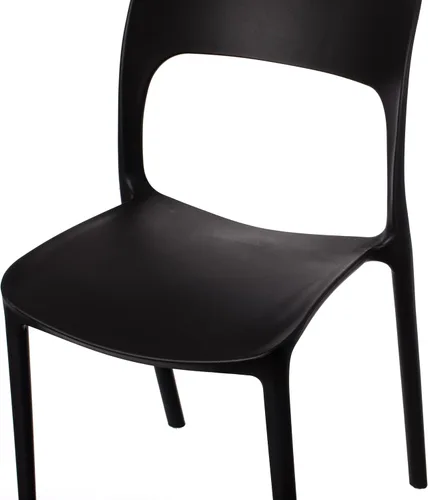 Vista 7 de Silla de comedor moderna de plástico para exteriores con respaldo curvado abierto, color negro