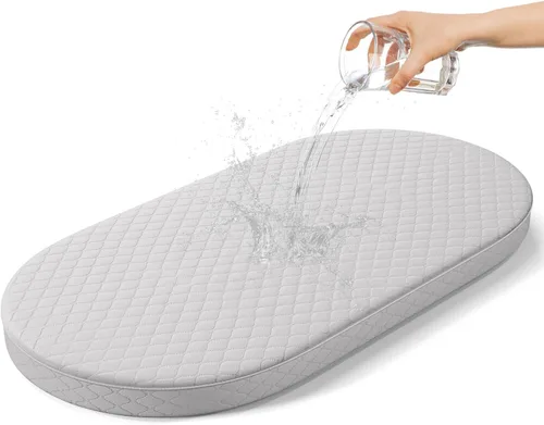 Vista 12 de Colchón de moisés para bebé compatible con Dream On Me/Fisher-Price Baby Bedside Sleeper, transpirable, espuma premium, forma ovalada con funda