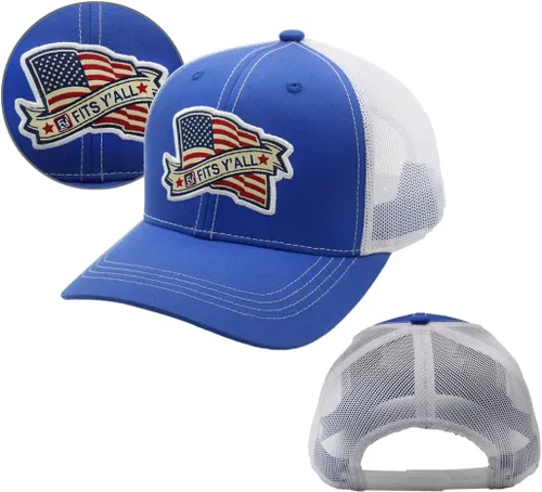 Vista 5 de Fits Y'all USA Flag Americana Structured Trucker Hat for Unisex and 3XL Oversize