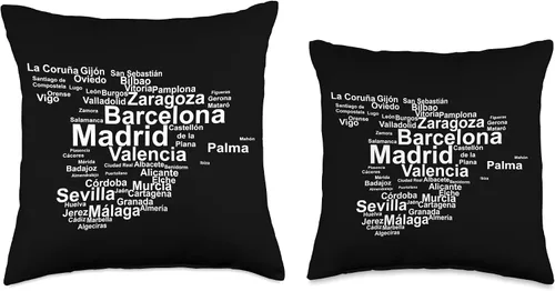 Vista 3 de CQ Spain Design Spain Map Silhouette Towns Cities Madrid - Almohada de viaje, 16 x 16 pulgadas, multicolor