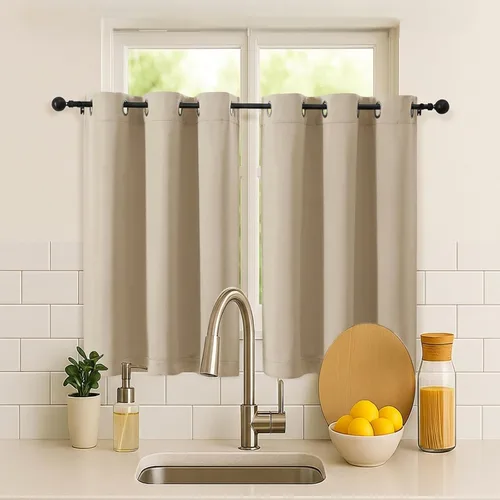 Vista 203 de Simplebrand Juego de 2 paneles de cenefa aguamarina para ventana de cocina de 14 pulgadas de largo, cortinas de oscurecimiento de habitación