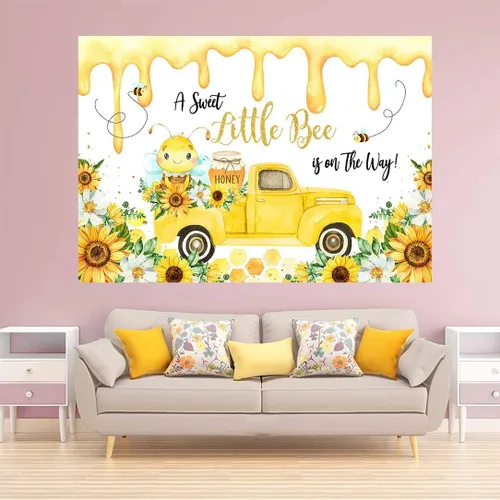 Vista 3 de Avezano Fondo de decoración de fiesta de baby shower de abejas para niño, A Sweet Little Bee is On The Way, telón de fondo para baby shower, telón