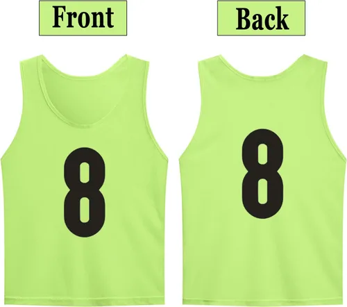Vista 2 de Paquete de 12 camisetas numeradas (1-12) baberos de fútbol piñones de Scrimmage chaleco de entrenamiento de equipo para adultos y jóvenes y niños.
