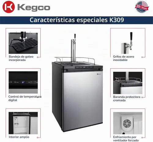 Vista 3 de Dispensador de cerveza de barril digital Kegco K309 Kegerator, Acero inoxidable