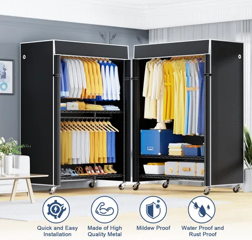 Vista 4 de ULIFHOME P8C Pro - Perchero resistente (con diseño de ancho extendido) para colgar ropa con ruedas bloqueables, 42 pulgadas de ancho x 15.8 pulgadas