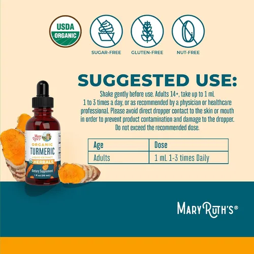 Vista 3 de MaryRuth Organics Extracto líquido de cúrcuma orgánica, sin azúcar, orgánico por la USDA, suplemento de cúrcuma orgánica, sin OMG, sin gluten