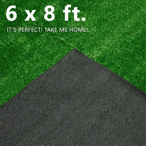 Vista 5 de Alfombra de césped artificial precortada de 6 x 8 pies Césped artificial verde para perros, deportes y juegos Almohadilla de césped precortada