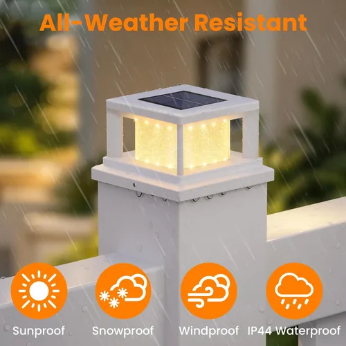 Vista 2 de Paquete de 4 luces solares para postes al aire libre, 2 modos de luz LED para postes de 4 x 4, luz impermeable para decoración de patio, jardín