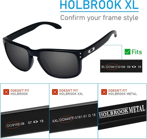 Vista 2 de 4 pares de lentes de repuesto para gafas de sol Oakley Holbrook Holbrook XL OO9417 – Lente ligera antiarañazos – Negro sólido + titanio + azul hielo