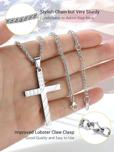Vista 4 de PROSTEEL Collar con etiqueta de perro de la bandera estadounidense, dije de bandera nacional de Estados Unidos, collar patriótico chapado en acero