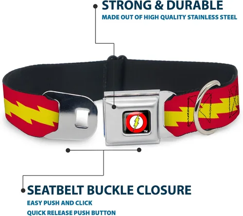 Vista 4 de Collar de perro hebilla de cinturón de seguridad The Flash Bolt Stripe Rojo Amarillo 9 a 15 pulgadas 1.0 pulgadas de ancho, DC-WFL025-S