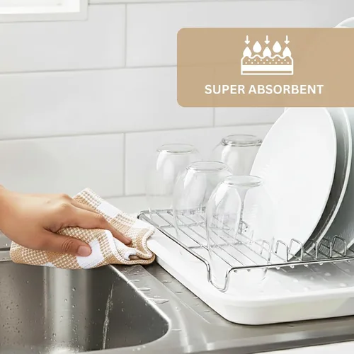 Vista 4 de PurpleEssences Trapos de cocina a cuadros con tejido de gofre, 100% algodón, 12 x 12 pulgadas, suaves, absorbentes, de secado rápido, trapos