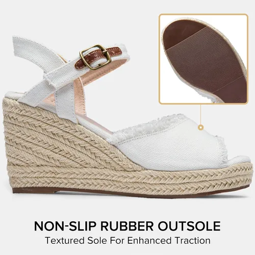 Vista 4 de Vepose Sandalias de cuña 80 alpargatas para mujer, sandalias de plataforma de tacón alto y hebilla de tobillo