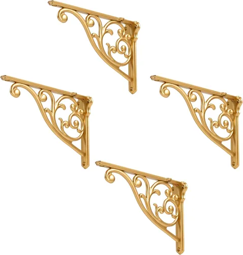 Vista 35 de Soportes de estante de 4 pulgadas, paquete de 4 soportes de pared de latón antiguo de alta resistencia, estantes decorativos de cocina victoriana