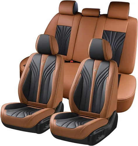 Vista 16 de FLORICH Juego completo de fundas para asiento de coche, fundas de asiento de cuero, fundas universales de lujo para 5 asientos en color negro
