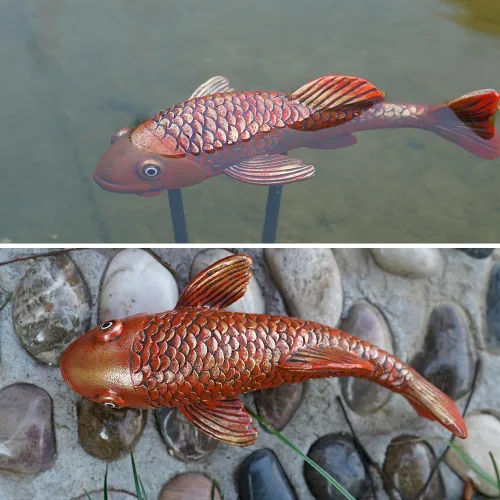 Vista 8 de Estatuas de Jardín de Peces Koi de Cerámica Antigua - Juego de 2 Exquisitas Esculturas de Peces para Exteriores, Patio, Estanque y Decoraciones