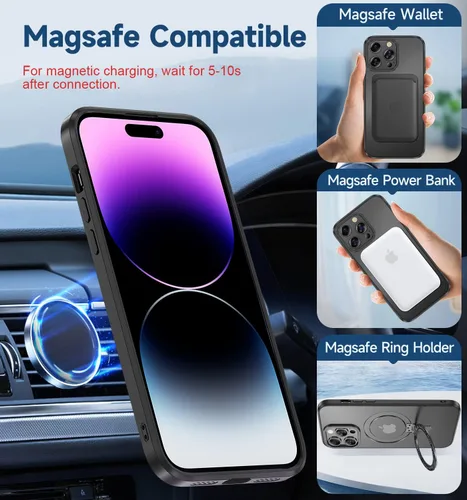 Vista 2 de MAGIC JOHN Funda magnética para iPhone 14 Pro Max [compatible con Magsafe] [con soporte mental magnético] [a prueba de golpes de grado militar] Negro