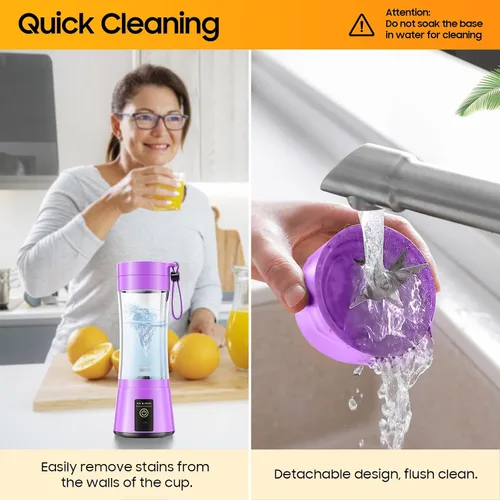Vista 7 de Licuadora portátil inalámbrica de tamaño personal, licuadora de 12 onzas para batidos y batidos con taza de jugo de viaje sin BPA, 6 cuchillas