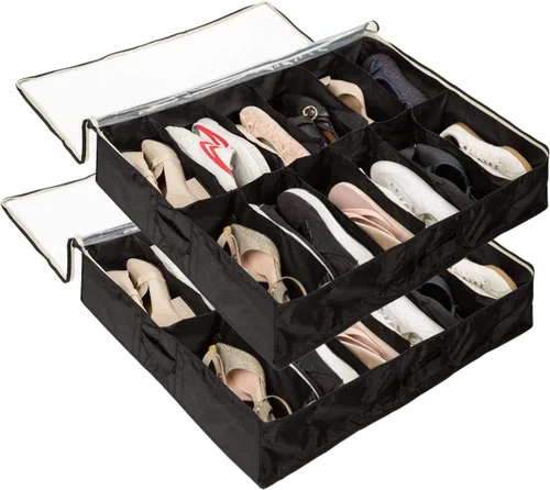 Vista 15 de Surblue Organizador de almacenamiento de zapatos debajo de la cama, solución de almacenamiento de zapatos debajo de la cama, 2 cremalleras de metal