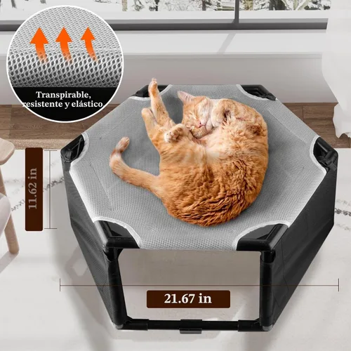 Vista 3 de Hamaca elevada para gatos con valla de privacidad, cama elevada portátil para perros y gatos, malla transpirable y pies antideslizantes