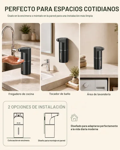 Vista 9 de Fantictas Dispensador automático de jabón espumoso sin contacto, ajustable Negro