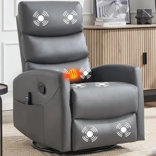 Vista 17 de Silla reclinable con masaje y calor, silla reclinable giratoria con respaldo alto, sillones reclinables manuales Lazy Boy para adultos, silla