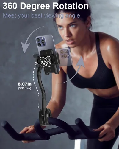 Vista 2 de Soporte para teléfono con cuello de cisne [súper duradero] Abrazadera de montaje de teléfono celular de brazo largo para cinta de correr, silla
