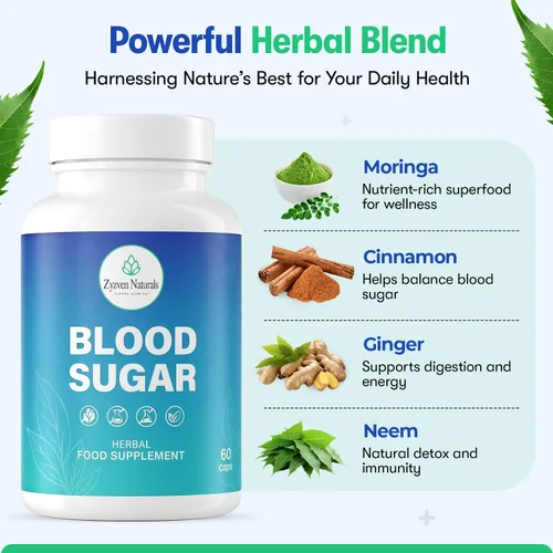 Vista 3 de Zyzven Naturals Suplemento de apoyo de azúcar en la sangre, fórmula de apoyo a la glucosa a base de hierbas con moringa, canela, fenogreco, jengibre