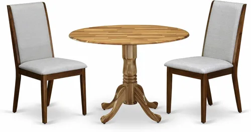 Vista 23 de East West Furniture DLLA3-ABK-47 - Juego de mesa de comedor de 3 piezas que contiene una mesa de cocina redonda con gotas y 2 sillas de comedor