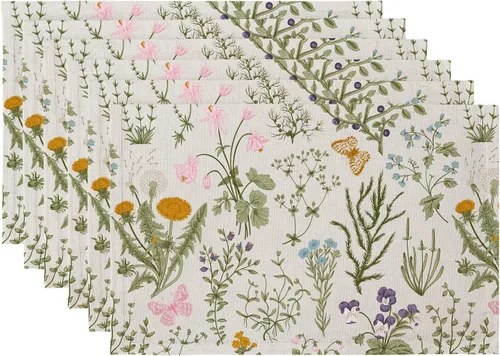 Vista 18 de QIYI Juego de 6 manteles individuales bohemios de 12 x 18 pulgadas, manteles individuales florales de tela de lino para cocina y comedor, manteles