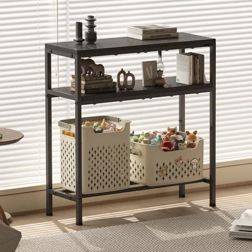 Vista 6 de Homeiju Mesa de entrada con almacenamiento, mesa consola de 3 niveles de 31.5 pulgadas de ancho, mesa de sofá industrial con estantes abiertos Negro