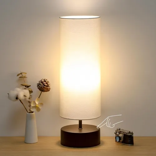 Vista 12 de Lámpara táctil de noche, lámpara de mesa de control táctil de 3 vías Sombra gris con base plateada