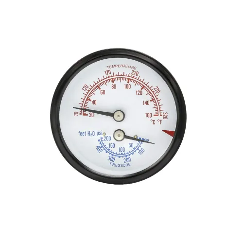 Vista 6 de PIC Gauges TRI-RC-254R1.75-D Tridicador comercial, caja de acero negro, internos de bronce, lente de plástico con indicador rojo, esfera de 2.5
