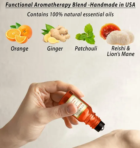 Vista 4 de Mezcla de aceites esenciales roll-on Focus Memory Concentration Orange Ginger Pachuli y limpieza y protege enebro Berry White Sage con Nerolina