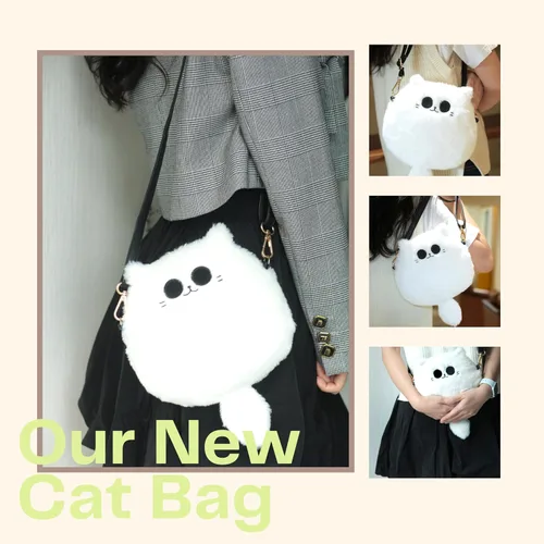 Vista 4 de Uomieefy Bolsa de peluche de gato Gojo de 8 pulgadas - Jujutsu K Crossbody Bolsa de hombro de gato de peluche, regalo coleccionable para fanáticos