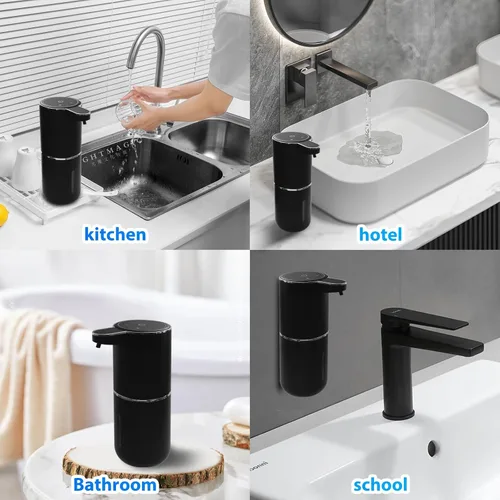 Vista 7 de Paquete de 2 dispensadores automáticos de jabón espumoso, 12.8 onzas, 12.8 fl oz, recargable por USB, dispensador eléctrico de jabón de manos de 4