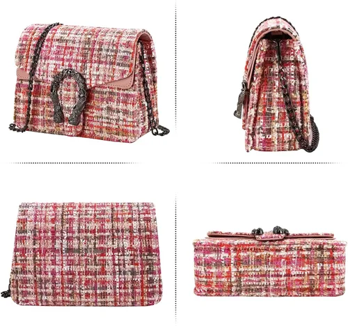 Vista 5 de Bolsos y bolso de mano de tweed para mujer, de piel sintética, con cadena de lana, bolso de hombro, bolso cruzado para las axilas, bolso de mano