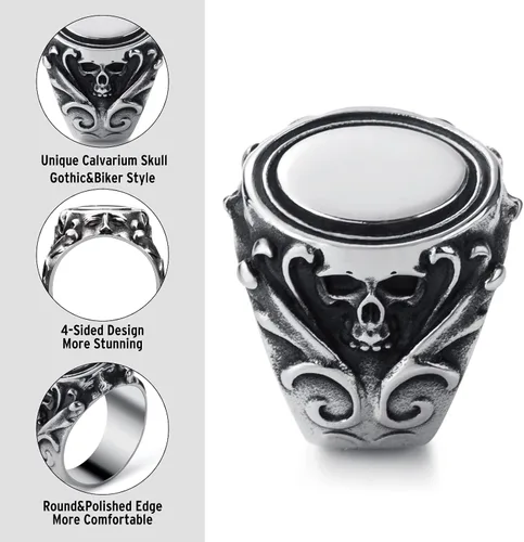 Vista 2 de Anillos de calavera para hombre, de acero inoxidable, anillo gótico de motociclista, joyería para hombres y niños, tallas 7-13
