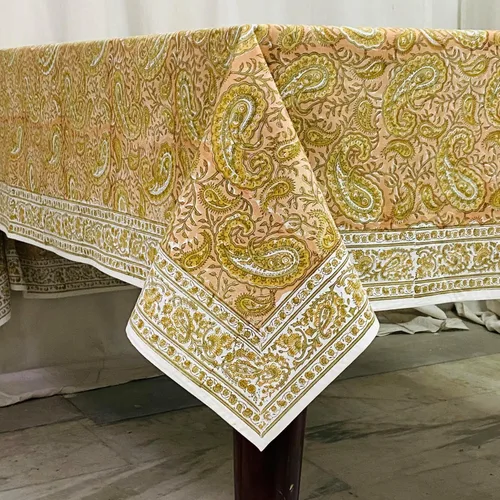 Vista 306 de Ridhi Mantel cuadrado con estampado de bloques de mano de caléndula ámbar