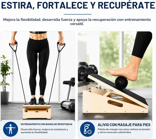Vista 10 de Tabla inclinada de madera para ejercicio, tabla elástica de pantorrilla, capacidad de 500 libras Kit de ejercicios de tabla inclinada