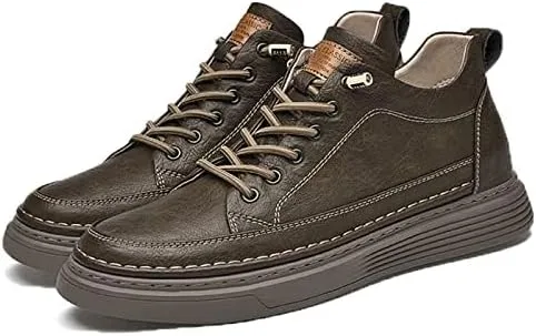 Vista 2 de Zapatos Oxford casuales de cuero para hombre, invisible, aumento de altura, antideslizante, suela suave, con cordones, zapatos de vestir a la moda