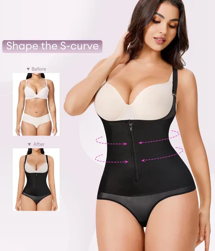 Vista 3 de YERKOAD Fajas moldeadoras de látex para mujer, moldeador de cintura de cuerpo completo, fajas colombianas con cremallera y corsé de busto abierto