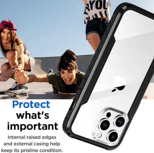 Vista 4 de AICase Funda para iPhone 15 Pro de titanio a prueba de golpes, transparente, de grado militar, probada en caídas de 20 pies, marco de aluminio